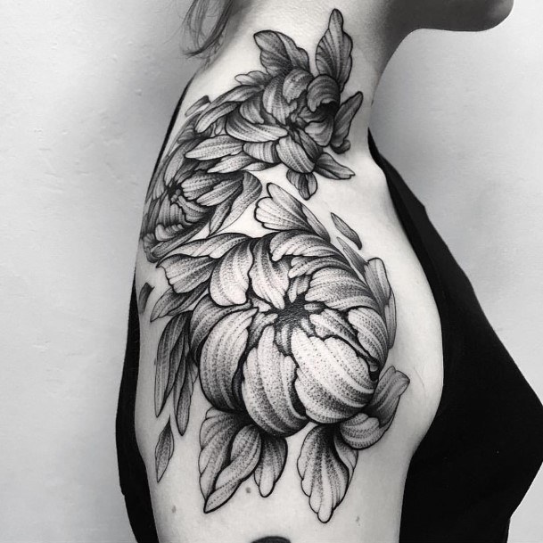 Textured Flower Tattoo Womens Shoulders