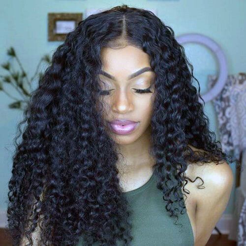 Thick Afro Curled Centered Part Hairstyle For Women