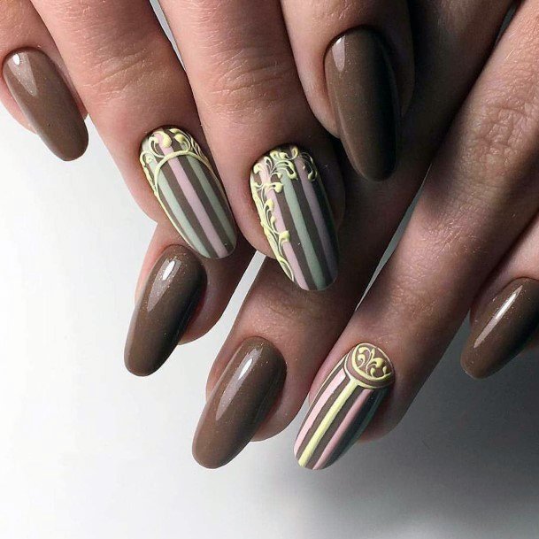 Thick Brown Chocolate Nails With Wrapper Art On Nails For Women