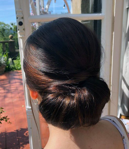 Thick Dark Brown Chignon Hairstyle Women