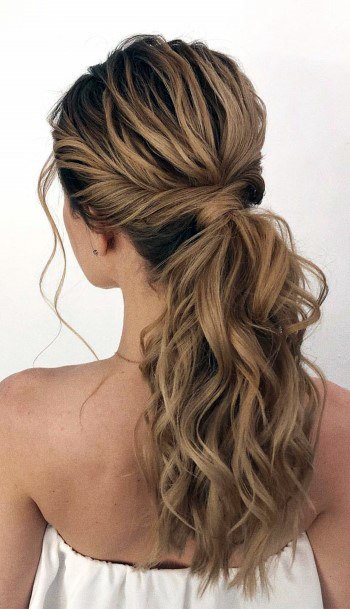 Thick Light Brown Hair Twist Back Into Wavy Ponytail