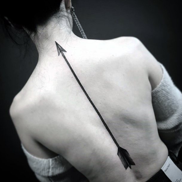 Thick Long Black Arrow Tattoo Back