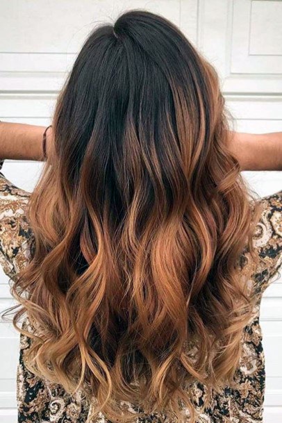 Thick Long Hair On Female Tri Color Ombre Long Layers