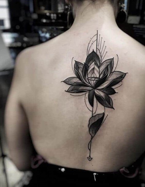 Thick Petals Lotus Tattoo Womens Back