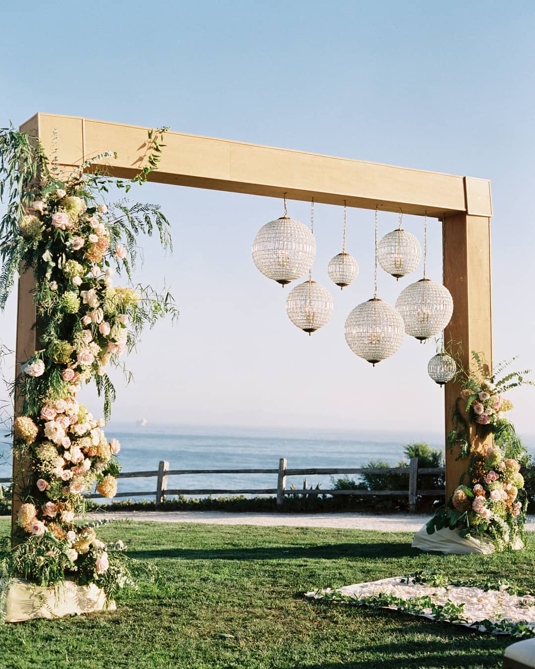 Thick Wooden Panelled Wedding Arch Flowers