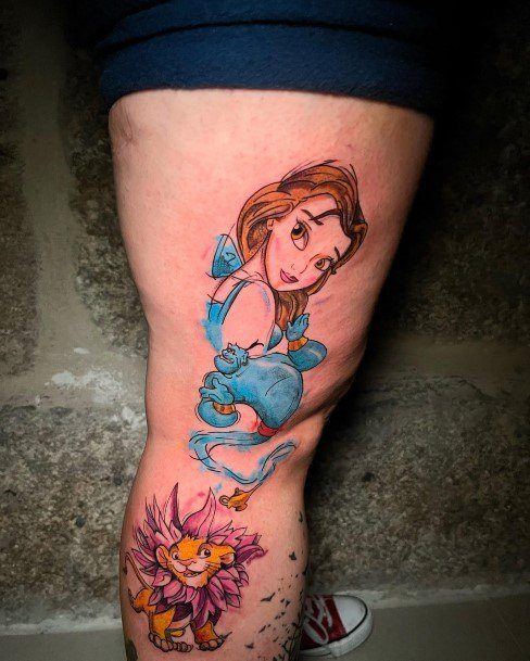 Thigh Belle Blue Female Beauty And The Beast Designs For Tattoos