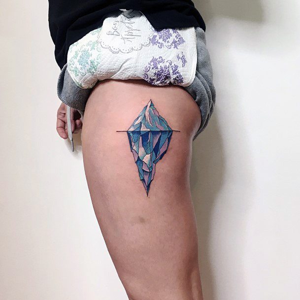 Thigh Blue Iceberg Tattoo Designs For Women