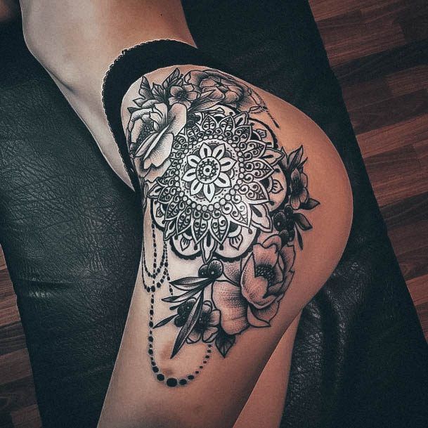 Thigh Hips Mandala Tattoos For Women