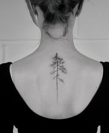 Thin And Dry Tree Tattoo For Women On Back