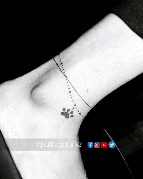 Thin Bracelets And Animal Paw Tattoo Womens Ankles