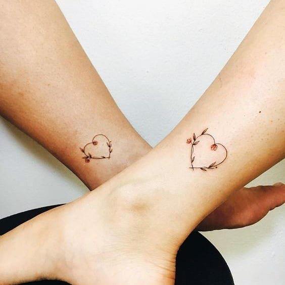 Thin Heart Tattoo Mother Daughter Ankles