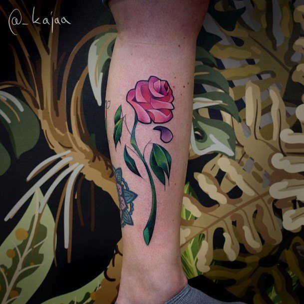 Thornless Rose Ankle Sweet Womens Feminine Beauty And The Beast Tattoos