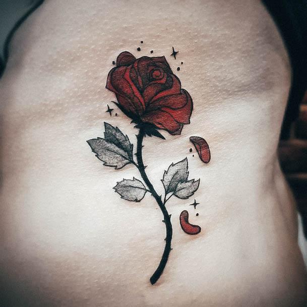Thorny Rose Side Ribs Beauty And The Beast Tattoo Womens Designs