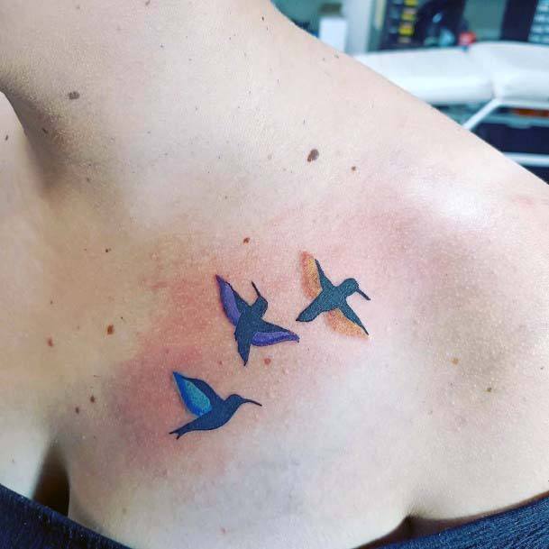 Three Birds Tattoo Womens Collarbone