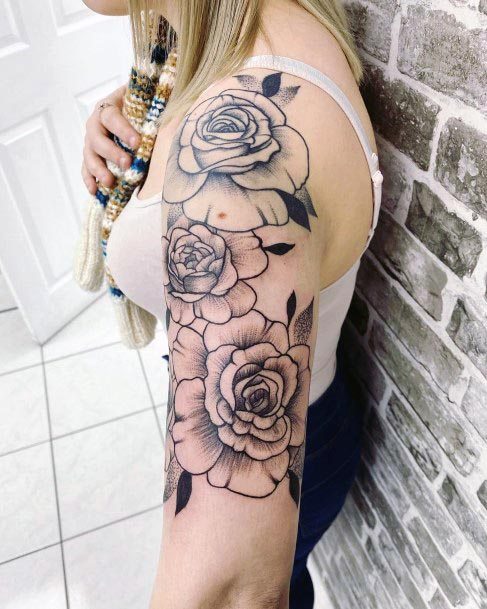 Three Black Roses Tattoo Womens Arms