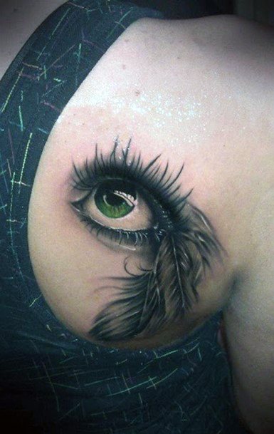 Three Feathered Eye Tattoo For Women