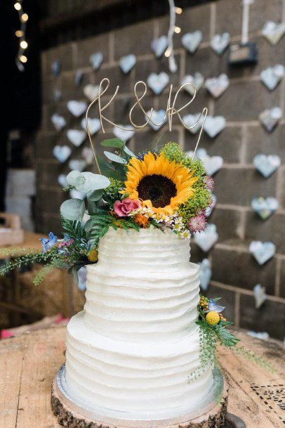 Three Level Circular Wedding Cake Women Sunflower