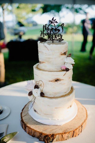 Three Level Rustic White Wedding Cake Toppers