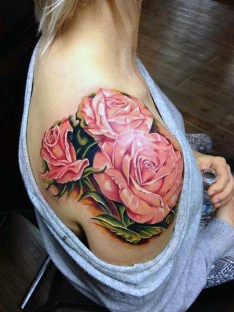Three Roses Tattoo Womens Shoulders