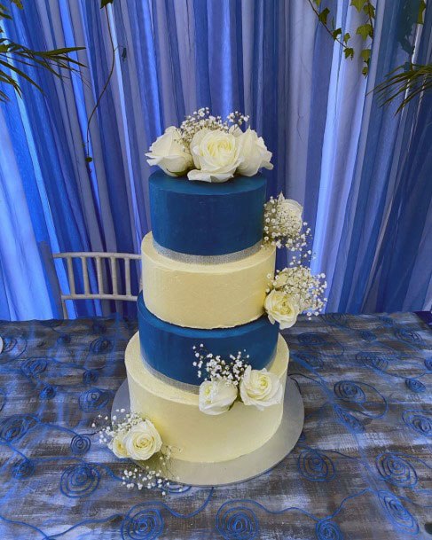 Three Tier Royal Blue And White Cake Wedding Decor