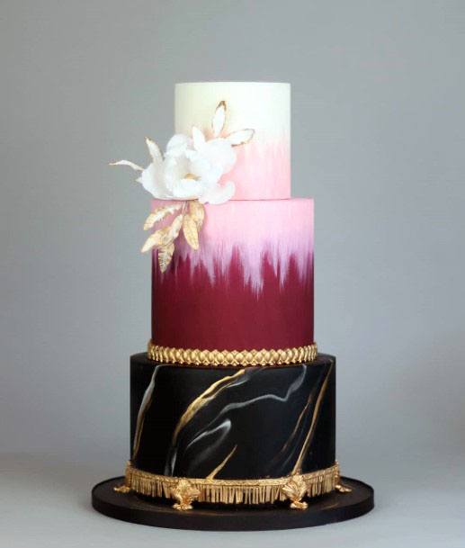 Three Tiered Burgundy Tinted Cake Wedding Decorations