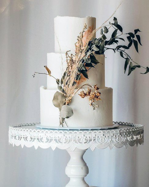 Three Tiered Rustic White Wedding Cake