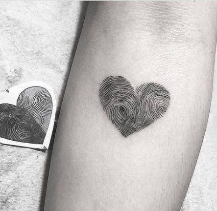 Thumb Print Heart Shaped Tattoo Women Forearm