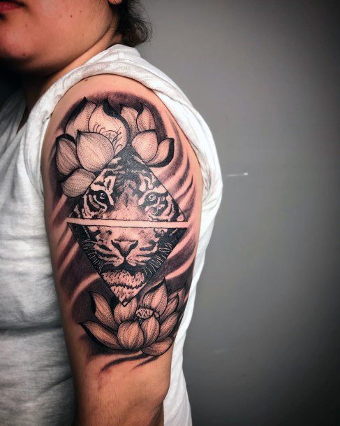 Tiger And Lotus Tattoo Womens Arms
