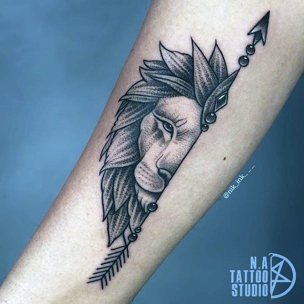 Tiger Faced Arrow Tattoo Womens Hands