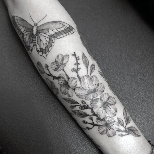 Timeless Art Cherry Blossom And Butterfly Tattoo For Women