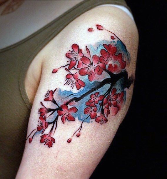 Timelesss Japanese Cherry Blossom Tattoo Womens Art Watercolor
