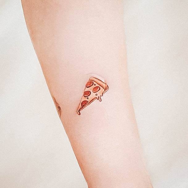 Tiny Arm Georgeous Pizza Tattoo On Girl