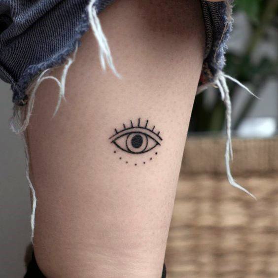 Tiny Black Eye Tattoo Womens Thighs