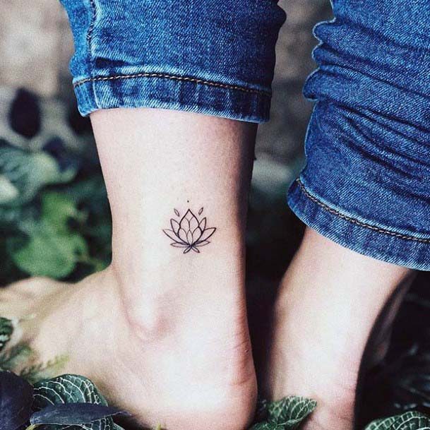 Tiny Blooming Lotus Tattoo Womens Ankle