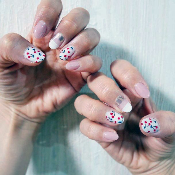 Tiny Cherry Art On Nails Women