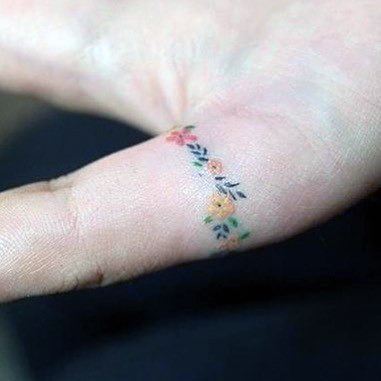 Tiny Colored Flowers Cute Tattoo Womens Fingers