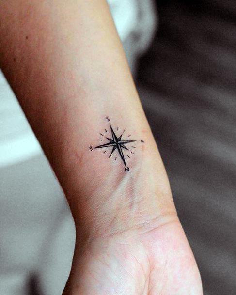 Tiny Compass Tattoo Womens Wrists