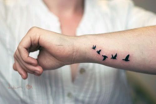 Tiny Dark Birds Tattoo Womens Hands