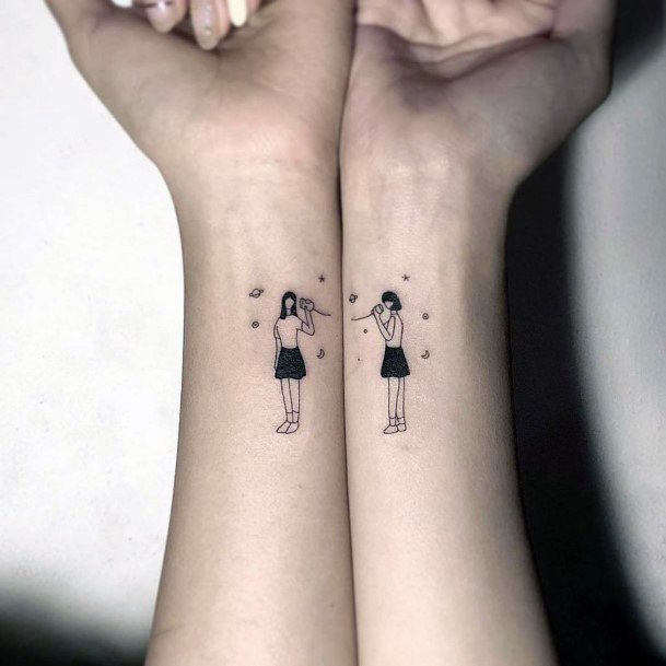 Tiny Girls Caricature Tattoo For Women Wrists