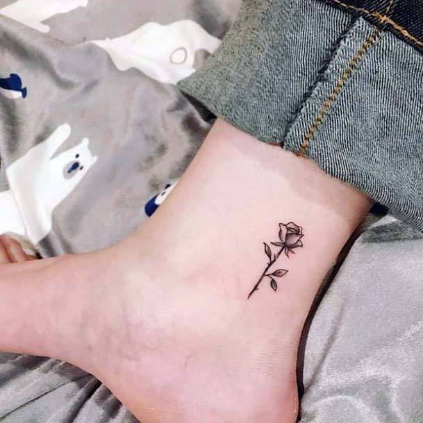 Tiny Grey Rose Tattoo Womens Ankle