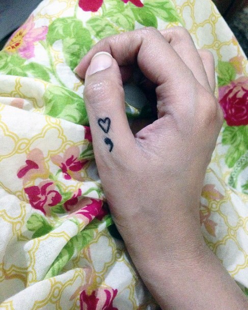 Tiny Heart And Semi Colon Tattoo Womens Thumb