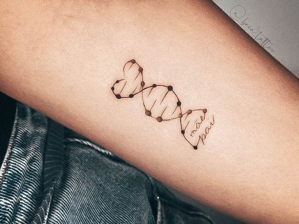 Tiny Heart Woman With Fabulous Dna Tattoo Design