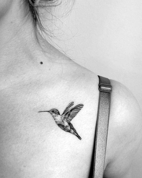 Tiny Hummingbird Tattoo Womens Collar Bone