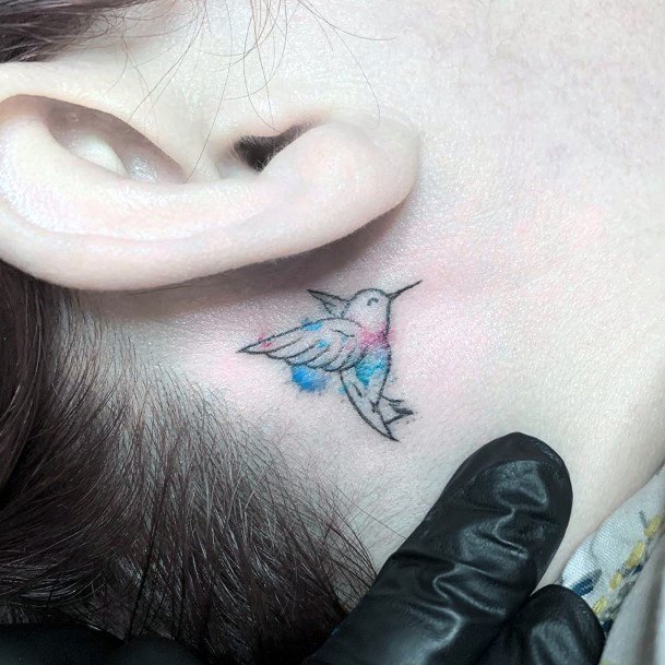 Tiny Hummingbird Tattoo Womens Ears