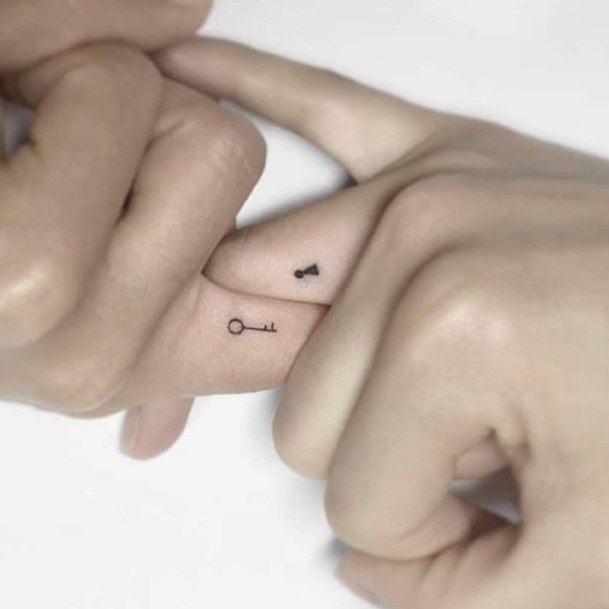 Tiny Key And Lock Sweetheart Couple Tattoo