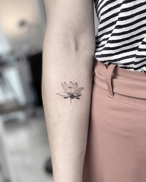 Tiny Lotus Flower Tattoo Womens Arms