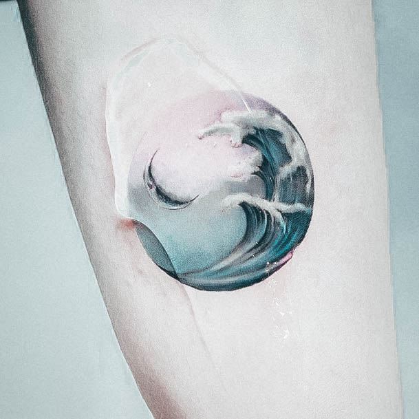 Tiny Ocean Wave Moon Circle Womens Divine Girly Tattoo