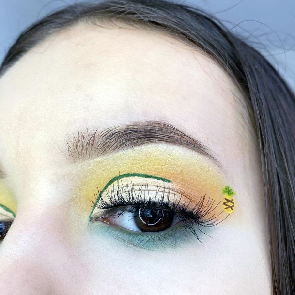 Tiny Pineapple Motif And Bright Yellow Eyeshadow Art Women