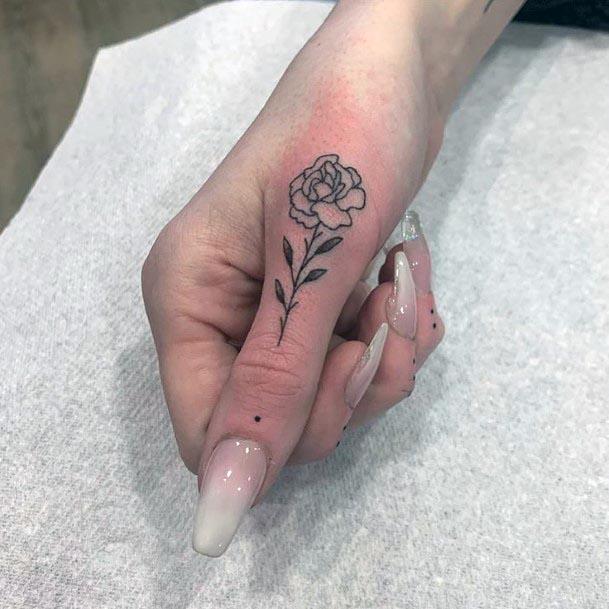 Tiny Rose Tattoo Womens Fingers