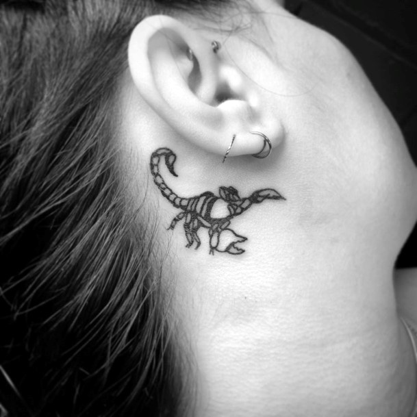 Tiny Scorpion Tattoo Womens Behind The Ear